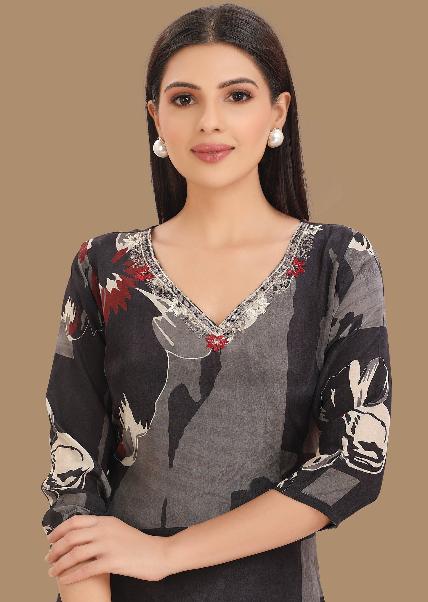 Black Crepe Straight Cut Kurti