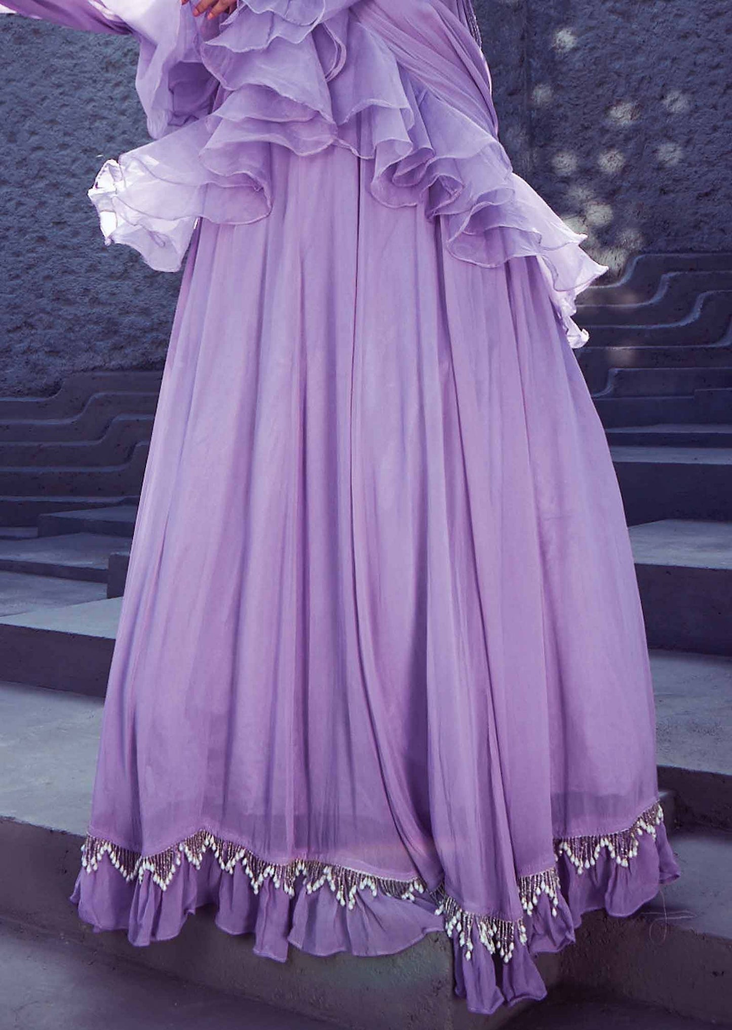 Lavender Net/Georgette Embroidered lehenga