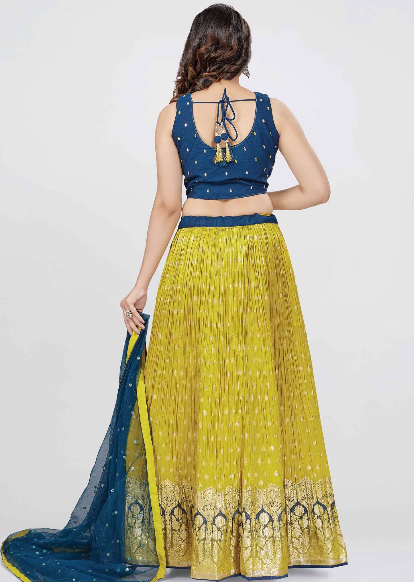 Teal Blue Silk Mirror work lehenga