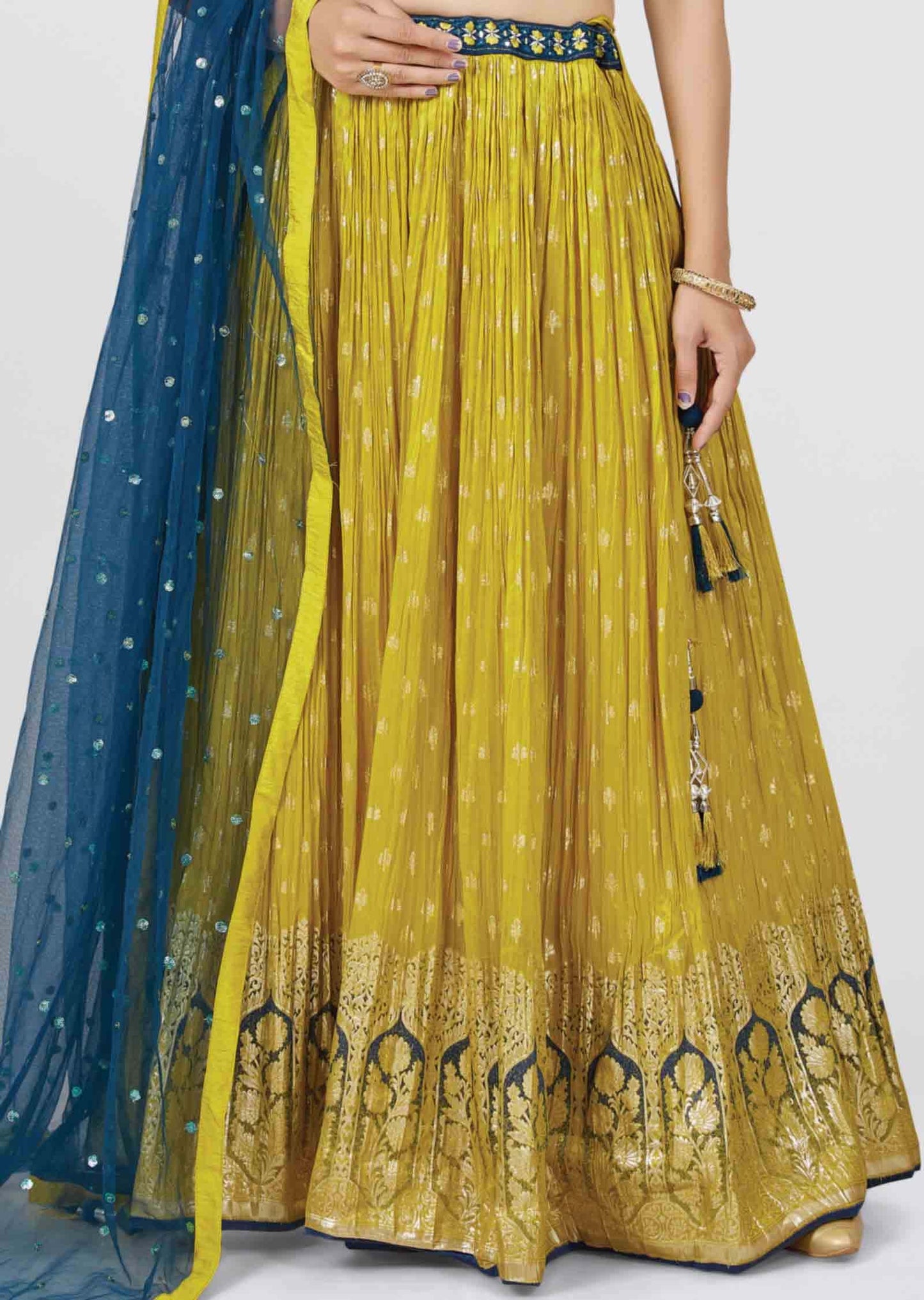 Teal Blue Silk Mirror work lehenga