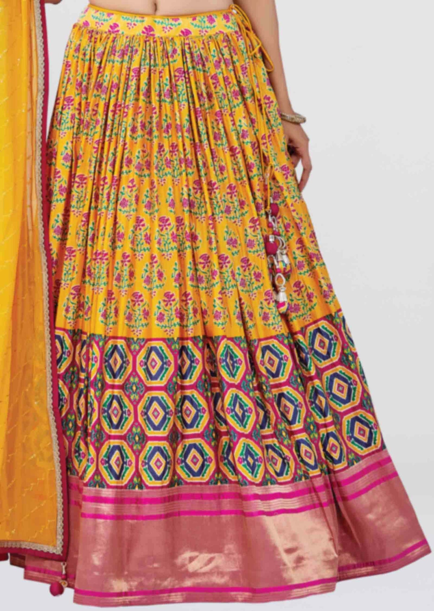 Rani Pink /Yellow Silk Printed lehenga