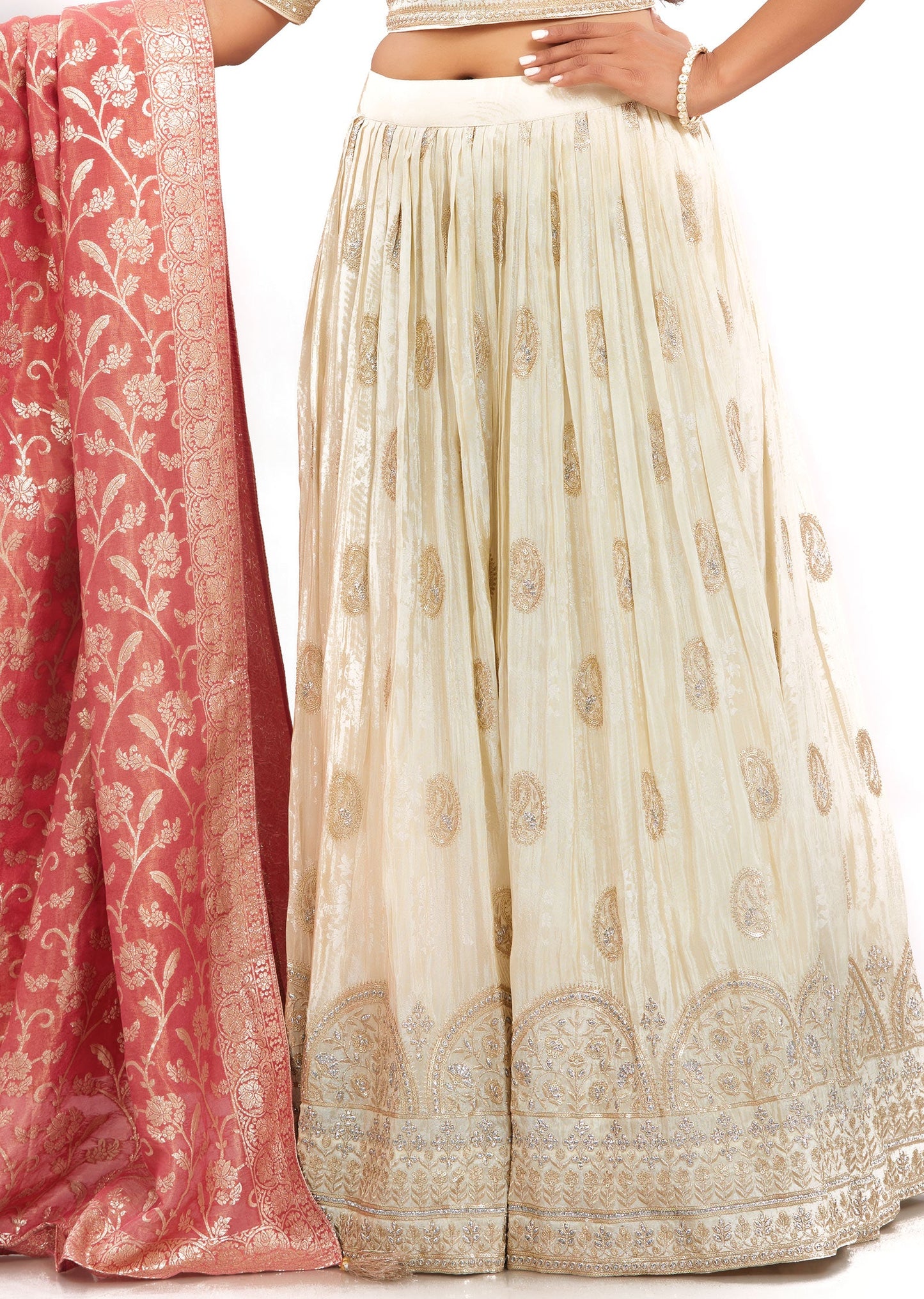 Cream Banaras Tissue Silk Lehenga Set