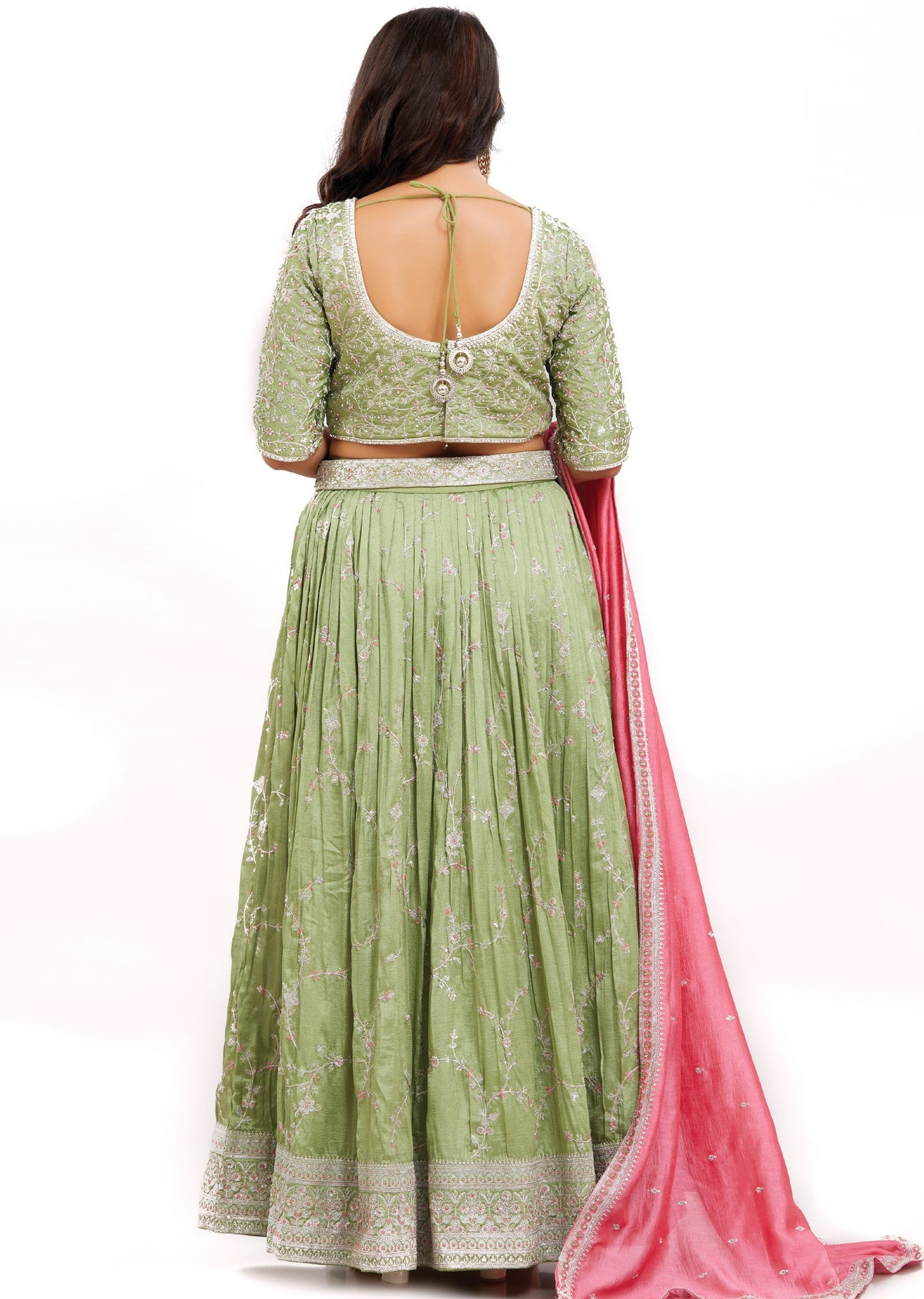 Light Mehndi Green Silk Lehenga Set with Zari & Sequence Work