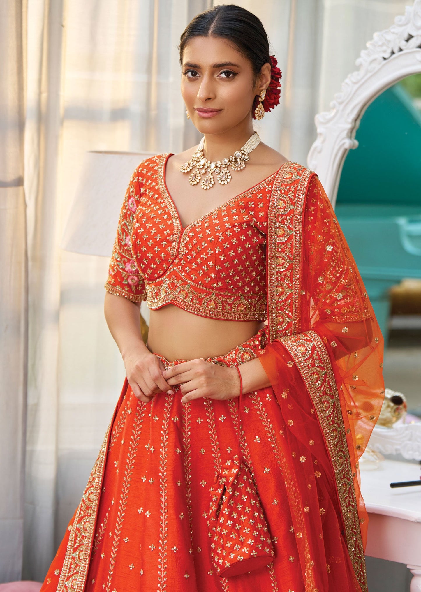 Orange Silk Lehenga Set