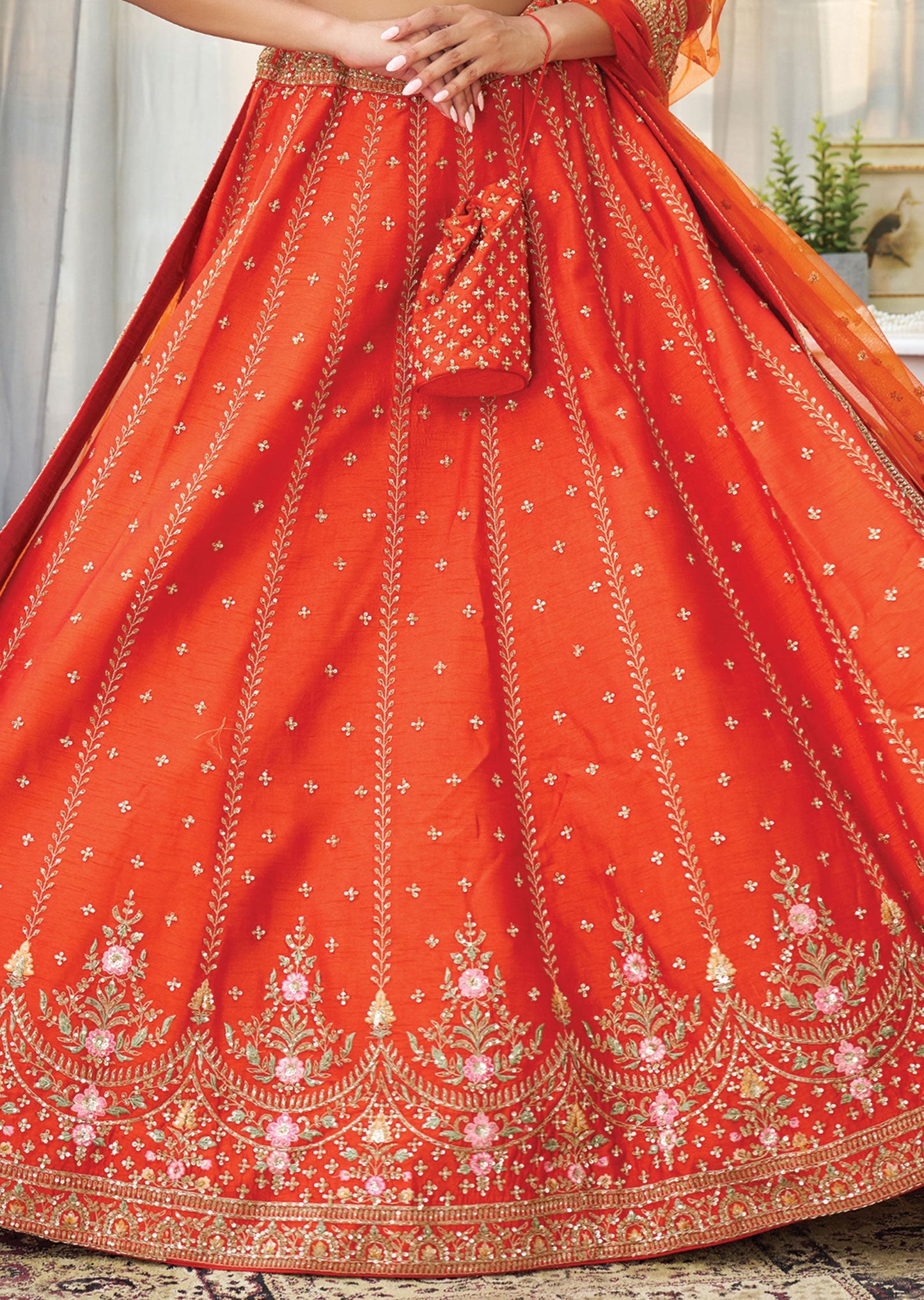 Orange Silk Lehenga Set