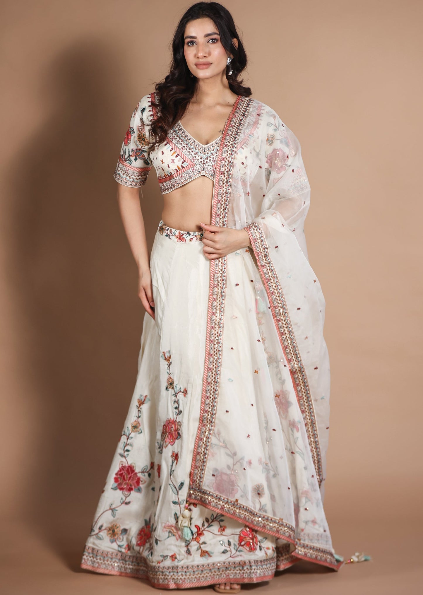 Cream Silk Lehenga