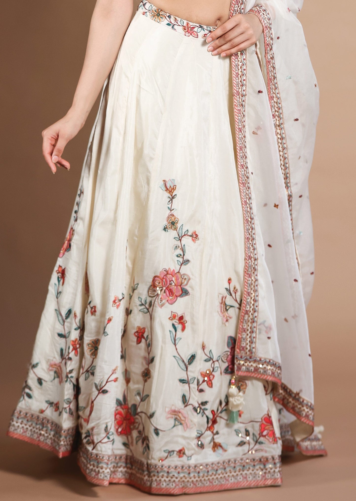 Cream Silk Lehenga