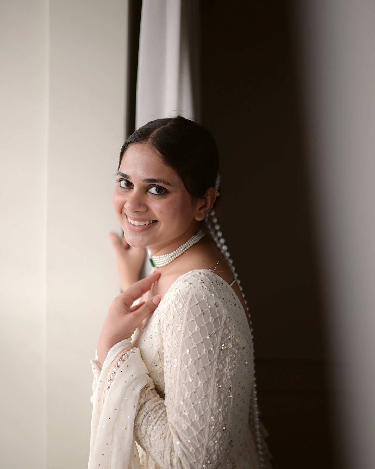 LAKHNAWI WHITE EMBROIDERED GEORGETTE ANARKALI SUIT SET