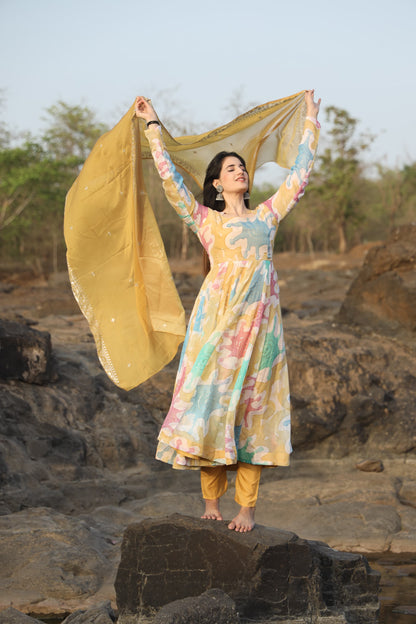 CORONA'S MULTI COLOURED ANARKALI SUIT SET SC 08