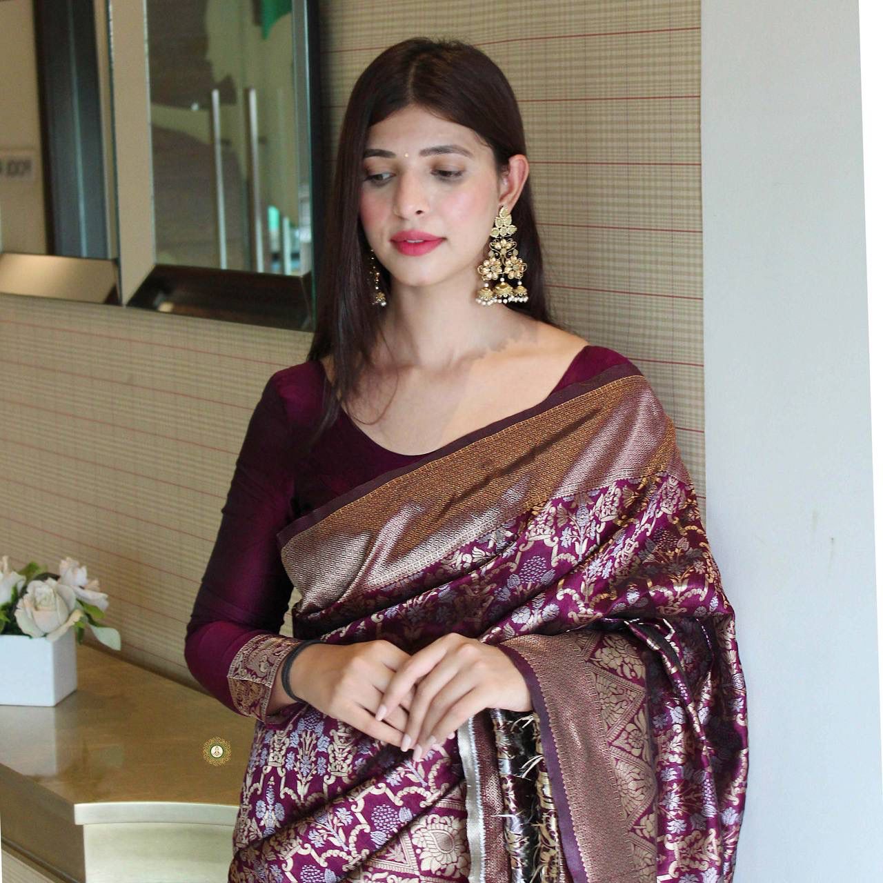 Purple Palkhi Silk Woven Kanjivaram Saree