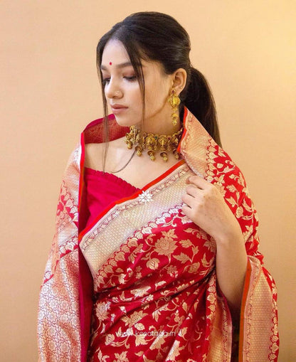 Red Silk Woven Banarasi Saree