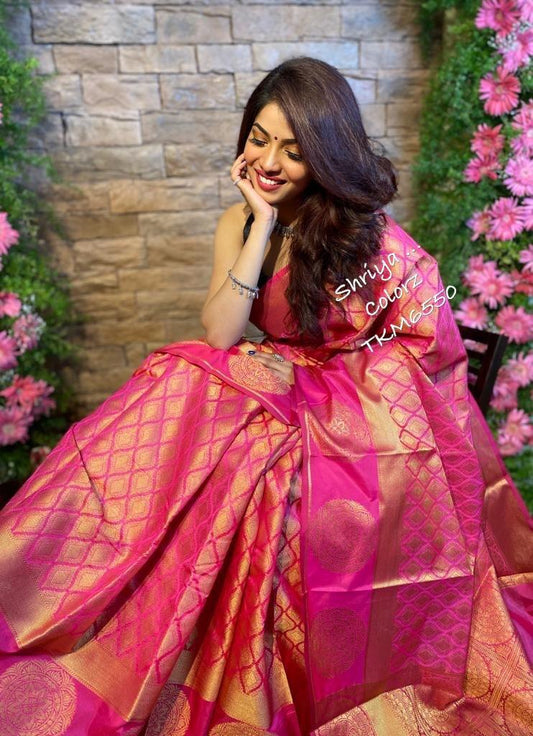 Rani Pink Silk Woven Banarasi Saree