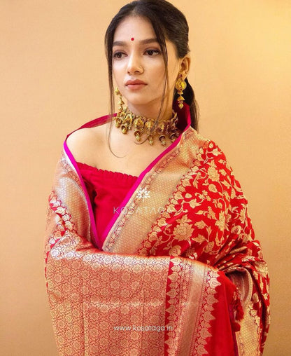 Red Silk Woven Banarasi Saree