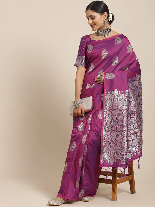 Purple Silk Woven Banarasi Saree