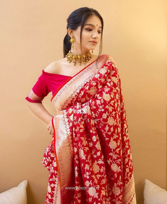 Red Silk Woven Banarasi Saree