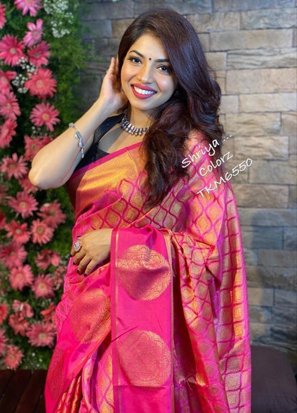 Rani Pink Silk Woven Banarasi Saree
