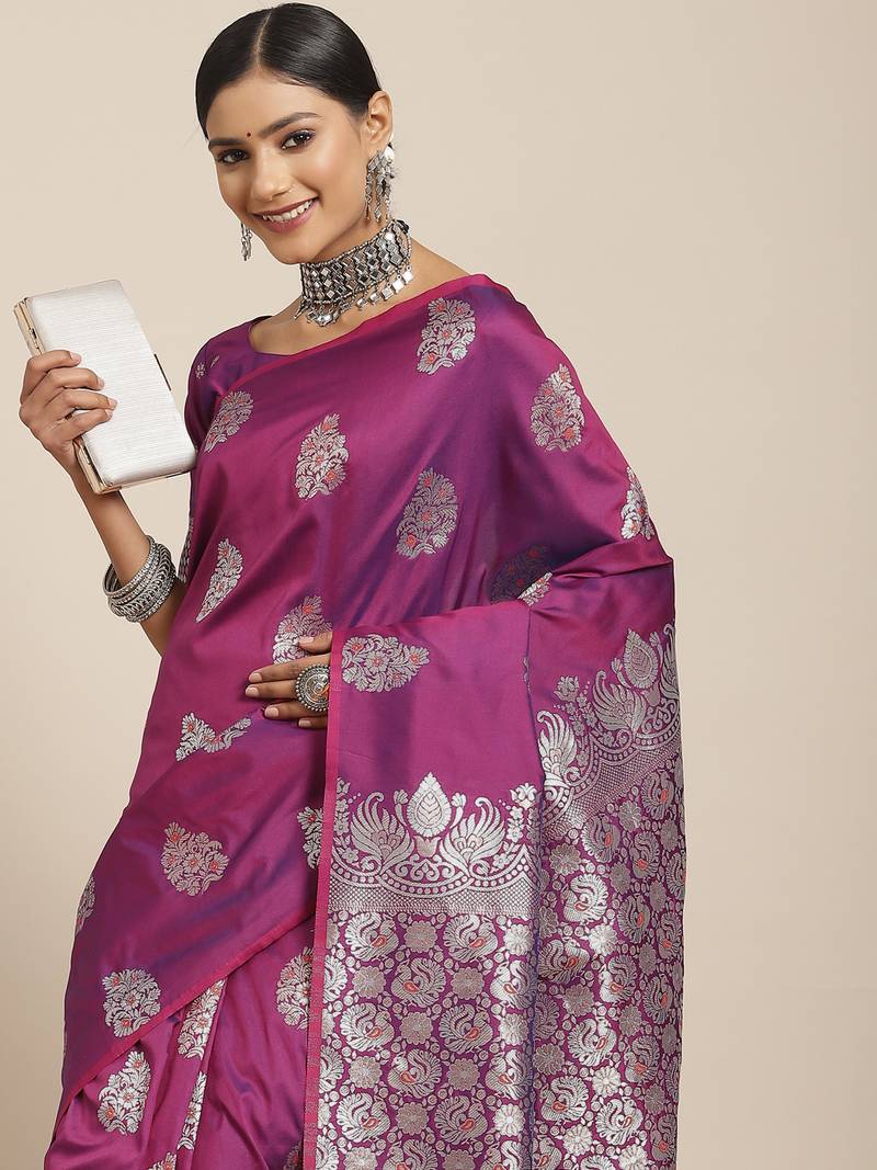 Purple Silk Woven Banarasi Saree