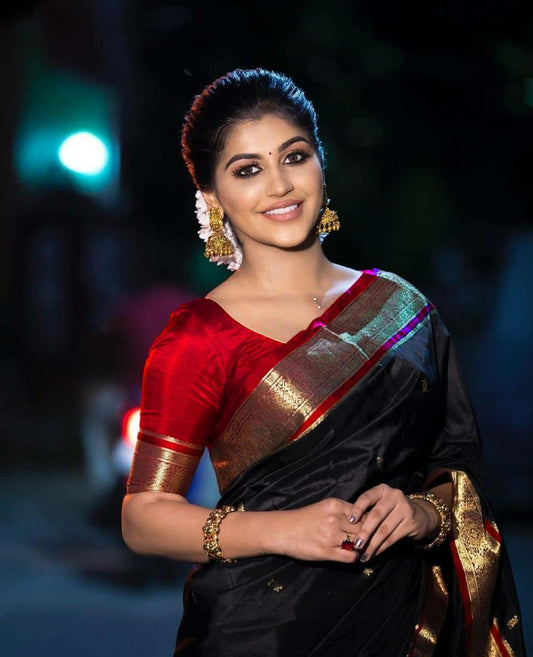 Black Berry Kanjivaram Woven Silk Saree