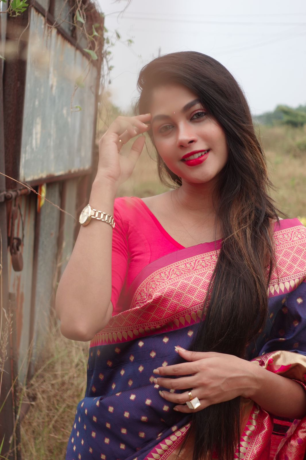Purple Woven kanjivaram Silk Saree With Saree