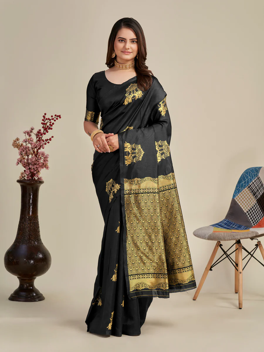 Black Kanjivaram Woven Silk Saree