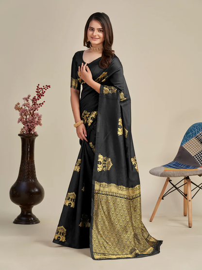 Black Kanjivaram Woven Silk Saree