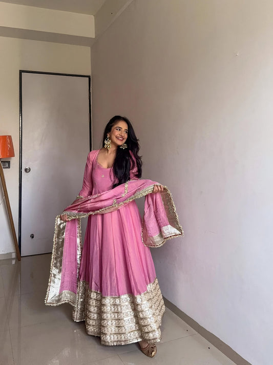PRISHA PINK VICHITRA SILK ANARKALI SUIT SET