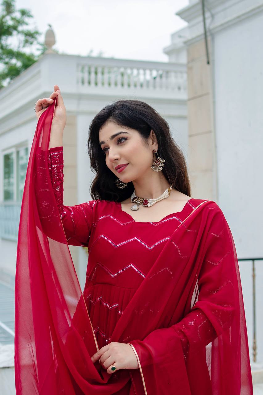 TRUPTI MARRON COLOURED ANARKALI SUIT SET SC 6016