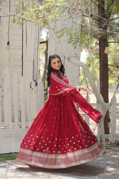 EKANTHA RED AND PURPLE DESIGNER EMBROIDERED SUIT SET