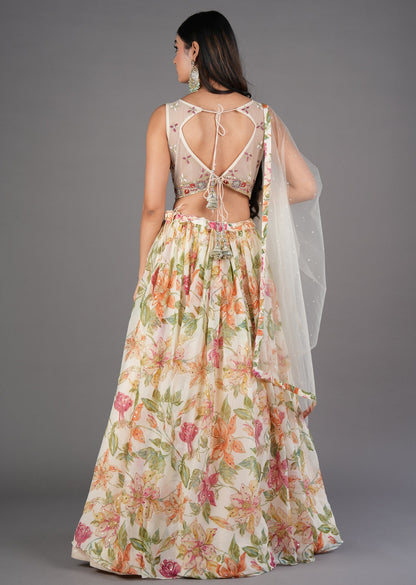 Cream Chinnon Lehenga