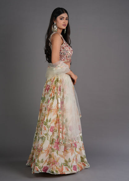 Cream Chinnon Lehenga