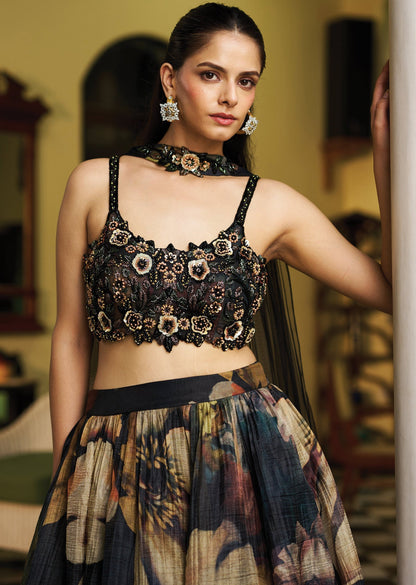 Black Organza Lehenga