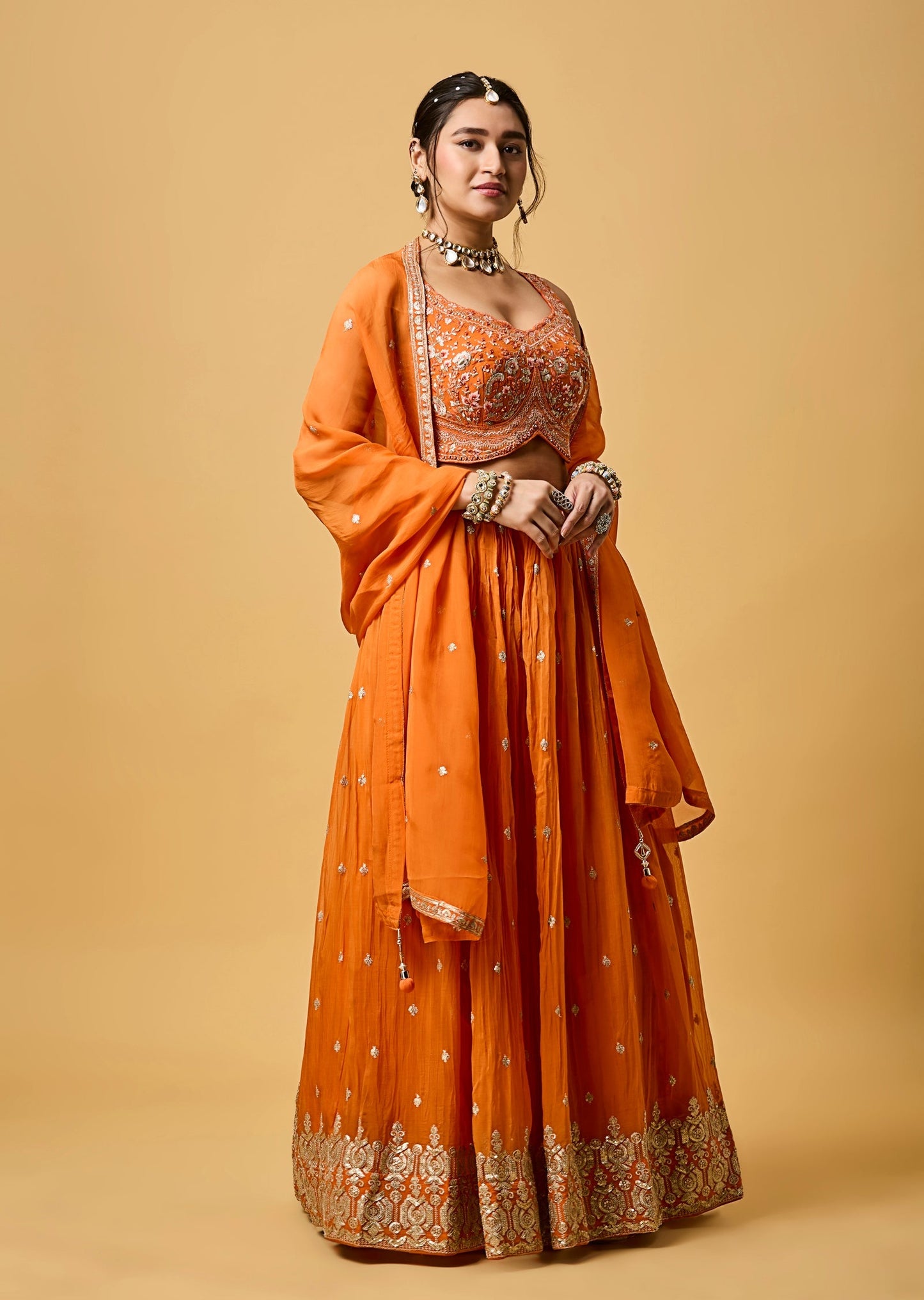 Orange Organza Lehenga