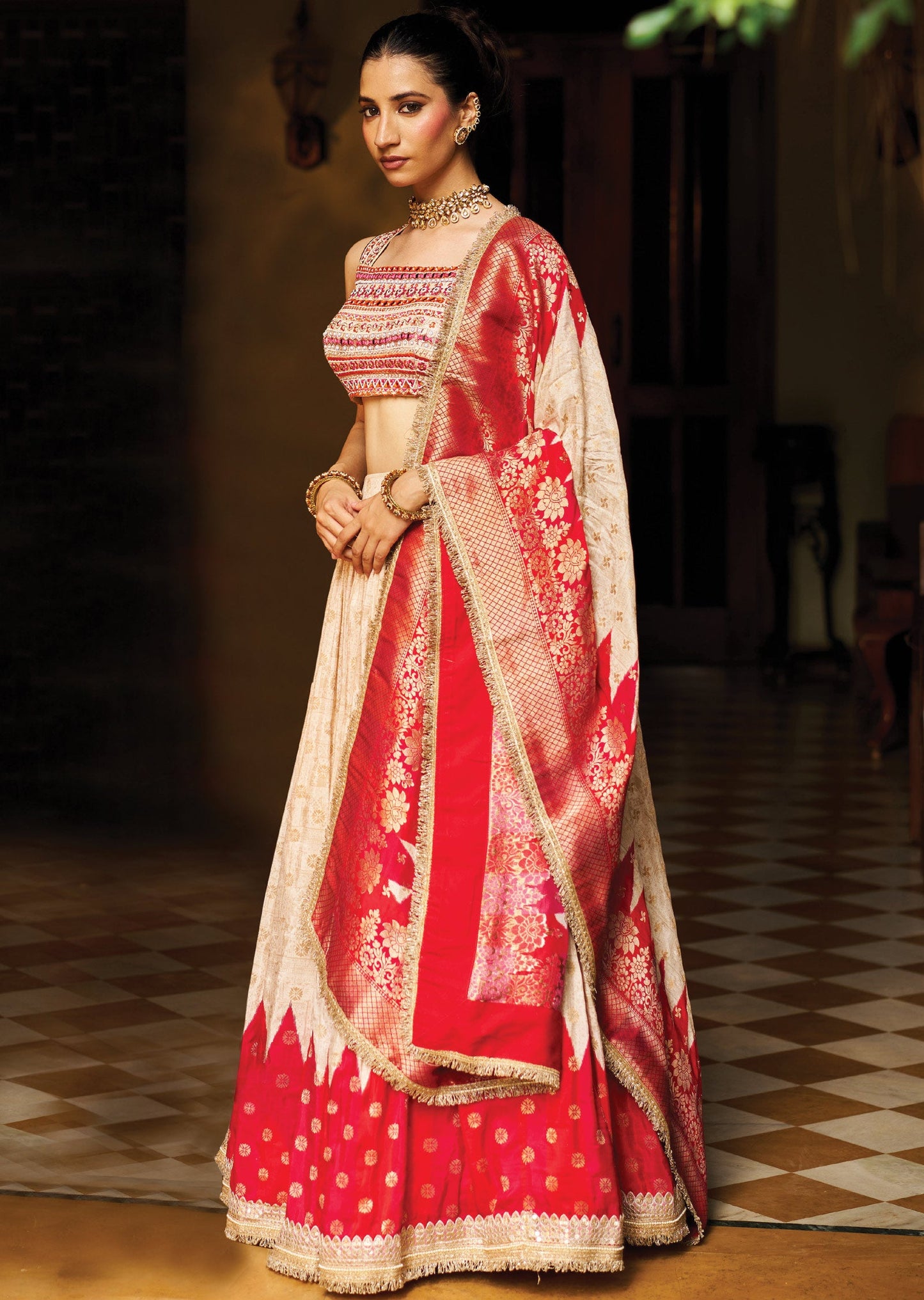 Cream Silk Lehenga