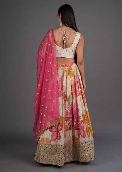 Biege Tissue Silk Lehenga