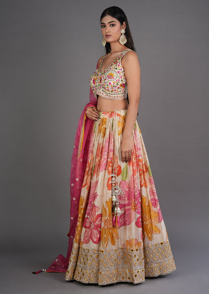 Biege Tissue Silk Lehenga