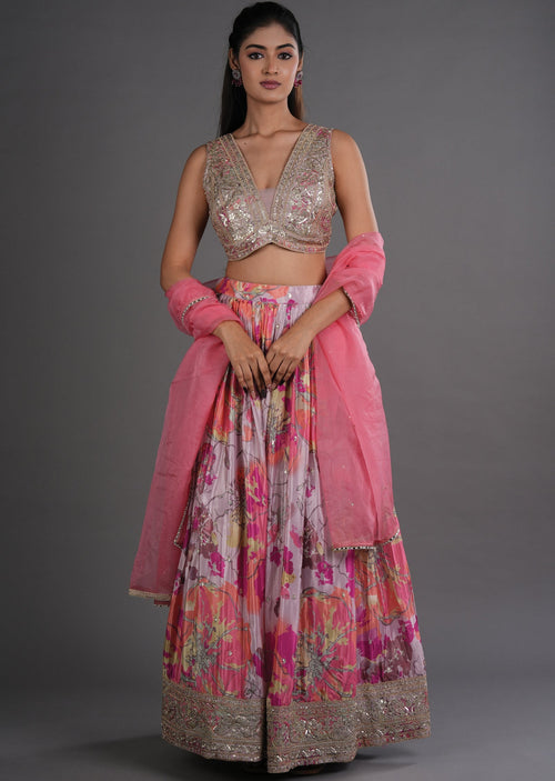 Onion Pink Tissue Lehenga