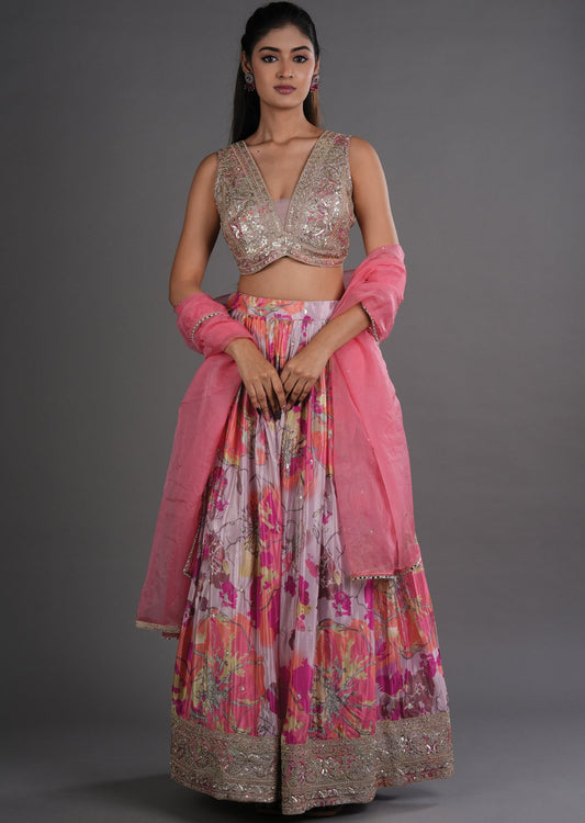 Onion Pink Tissue Lehenga