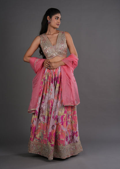 Onion Pink Tissue Lehenga