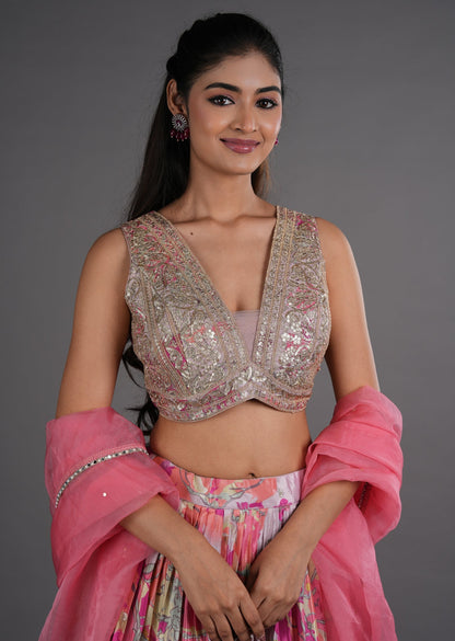 Onion Pink Tissue Lehenga