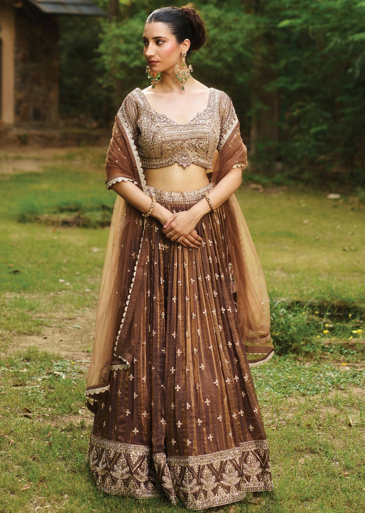 Brown Tissue Chiffon Lehenga Set