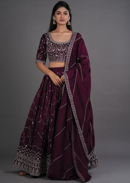 Wine Silk Lehenga