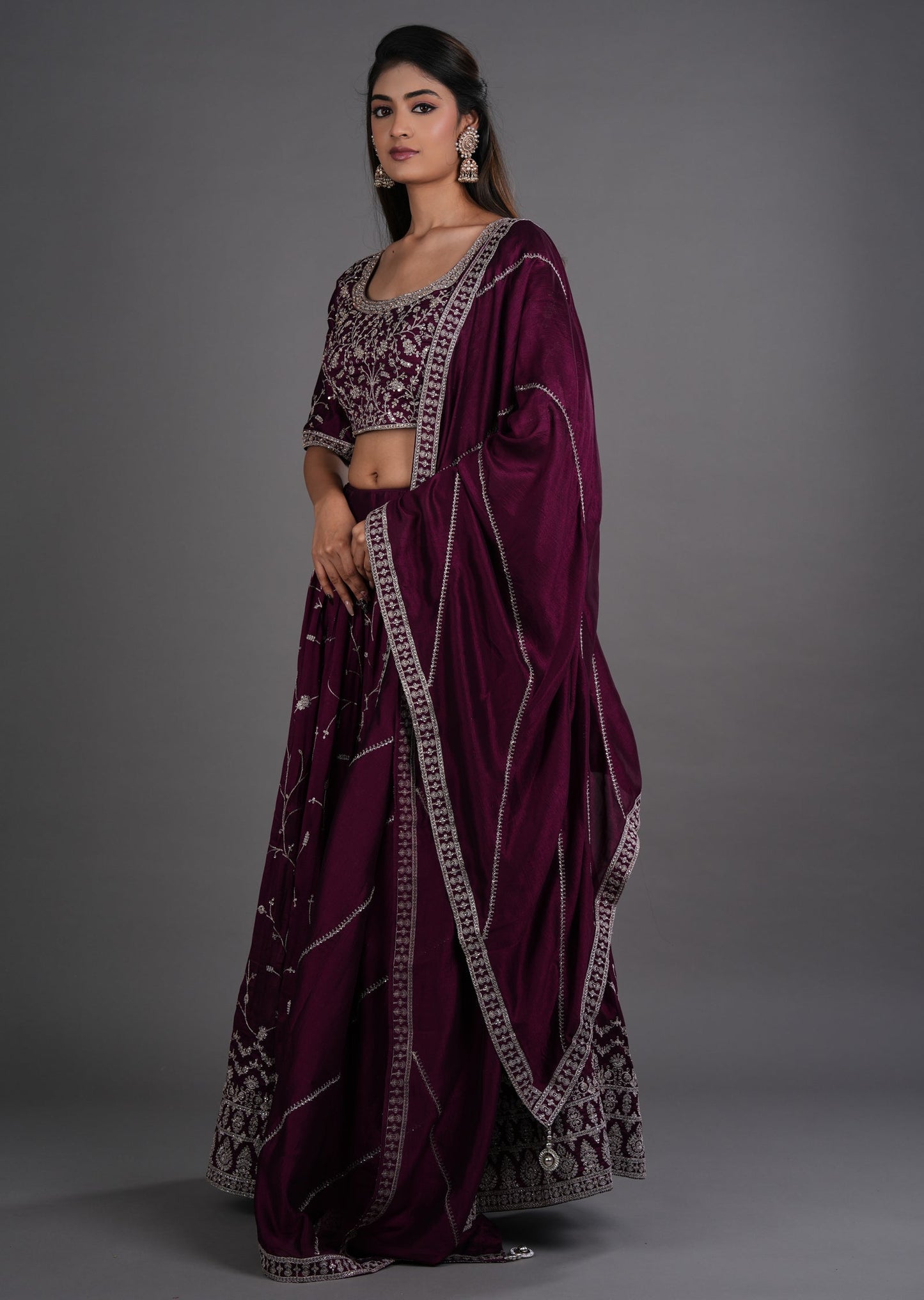 Wine Silk Lehenga