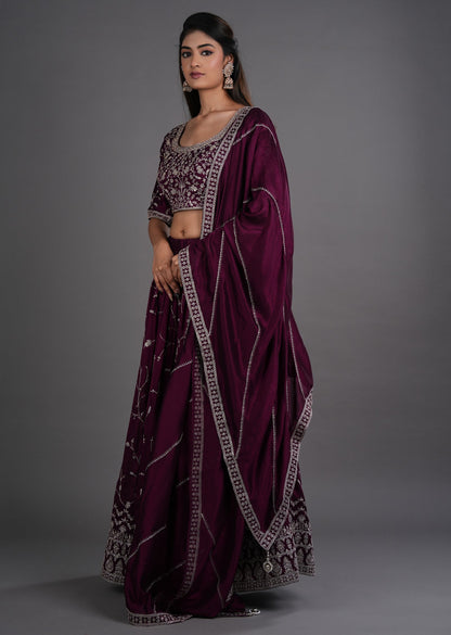 Wine Silk Lehenga