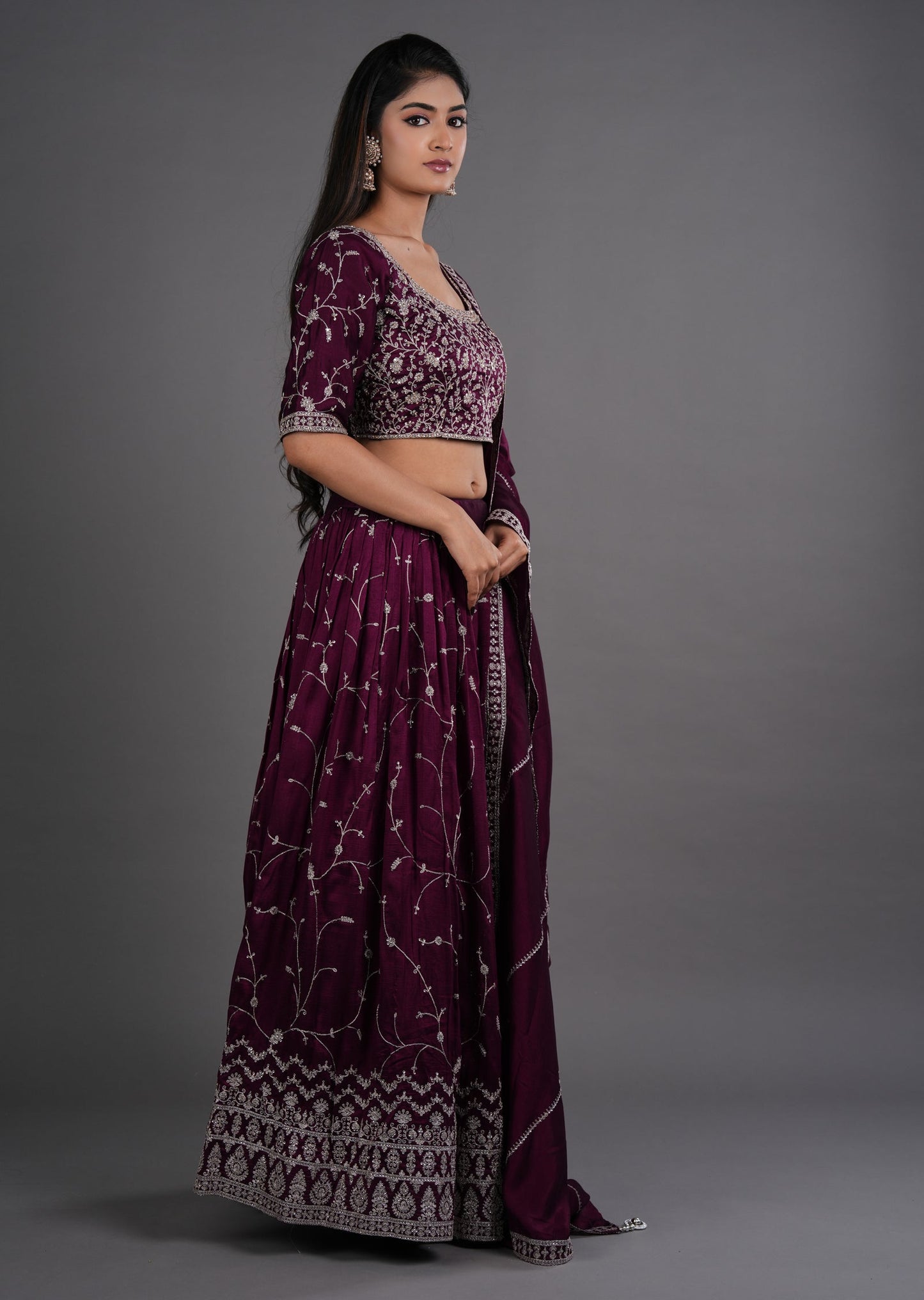 Wine Silk Lehenga