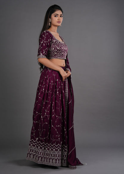 Wine Silk Lehenga