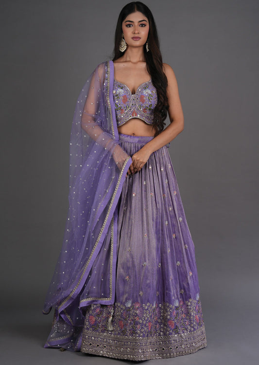 Lavender Tissue Silk Lehenga