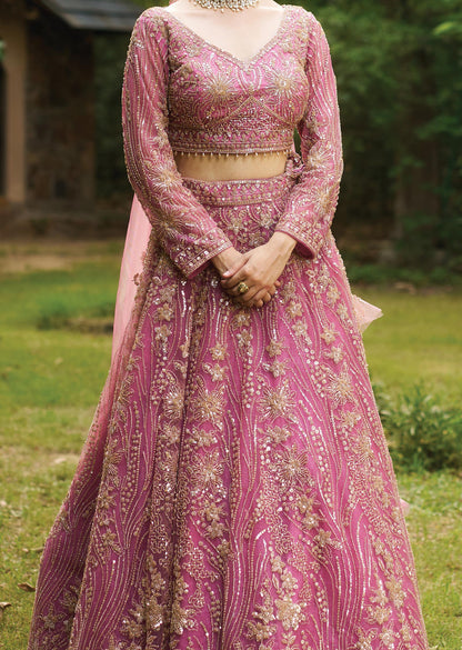 Onion Pink Net Lehenga Set