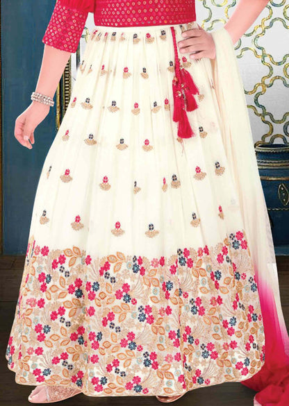 Rani Pink Georgette Zardosi & Embroidered Kids Lehenga