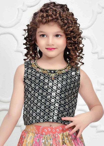 Dark Green/Mullti Chinnon Zardosi & Embroidered Kids lehenga
