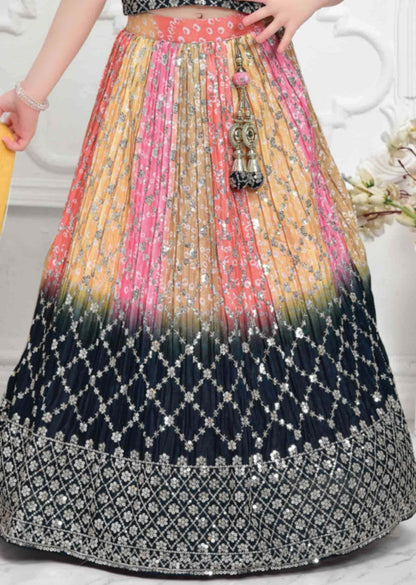 Dark Green/Mullti Chinnon Zardosi & Embroidered Kids lehenga